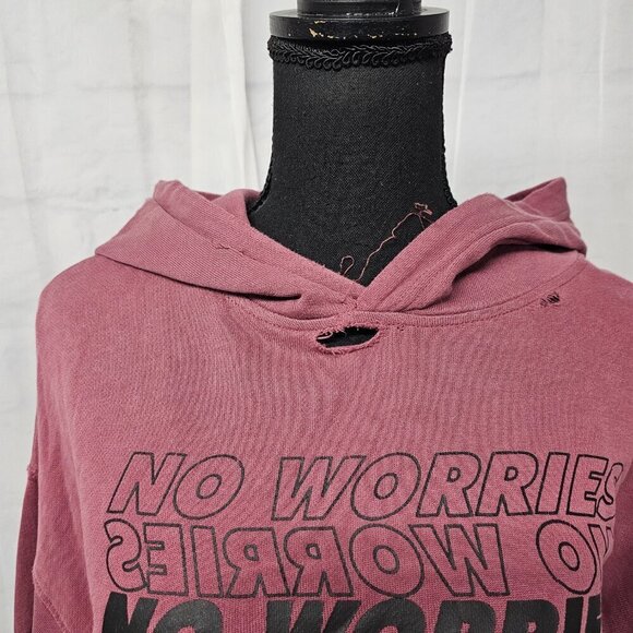 Arizona Jean Co Mauve Distressed Smiley Face Happiness Grunge Rave Hoodie M - Picture 2 of 16